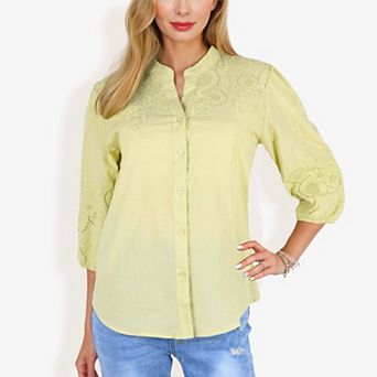 Women's Button Down Shirt With Embroidered Eyelet Details