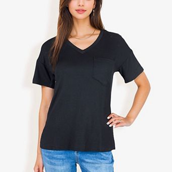 Women's Ribbed Knit Top With Front Pocket Loose Fit Casual Blouse