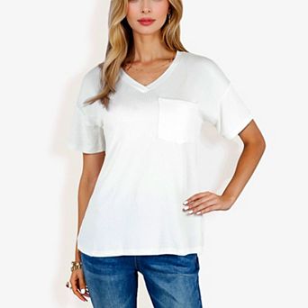 Women's Ribbed Knit Top With Front Pocket Loose Fit Casual Blouse