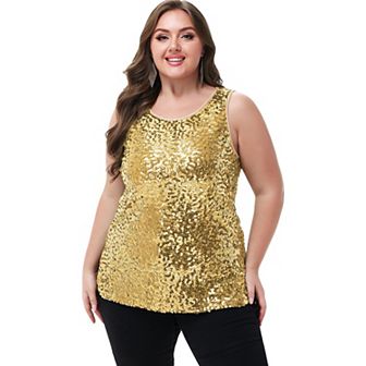 Women's Plus Size Sequin Tank Top Sleeveless Sparkle Blouse