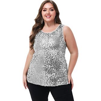 Women's Plus Size Sequin Tank Top Sleeveless Sparkle Blouse