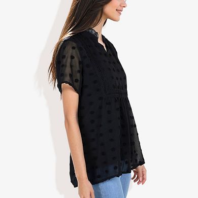 And The Why Swiss Dot V Neck Balloon Sleeve Woven Blouse main image 1
