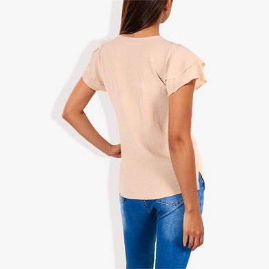 Women's Short Sleeve Ruffle V-Neck Blouse Lightweight Comfortable Casual Top