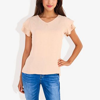 Women's Short Sleeve Ruffle V-Neck Blouse Lightweight Comfortable Casual Top