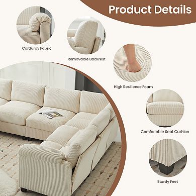 SERWALL 8-seat Corduroy Sectional Corner Sofas, U-shaped Symmetrical Modular Couch