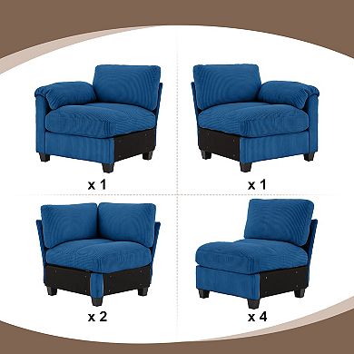 SERWALL 8-seat Corduroy Sectional Corner Sofas, U-shaped Symmetrical Modular Couch