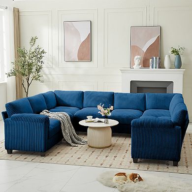 SERWALL 8-seat Corduroy Sectional Corner Sofas, U-shaped Symmetrical Modular Couch