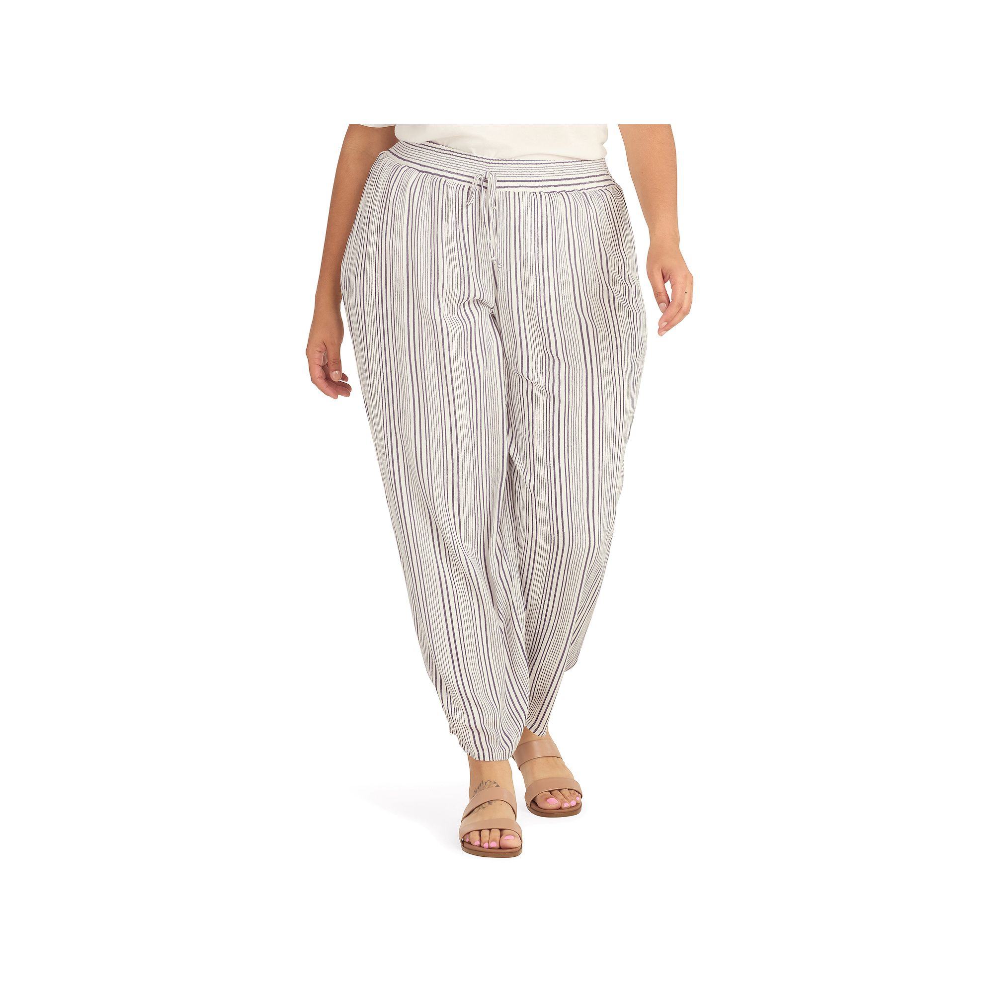 Plus Size AB Studio Elastic Waist With Faux Tie Pull On Pants, Womens, Siz