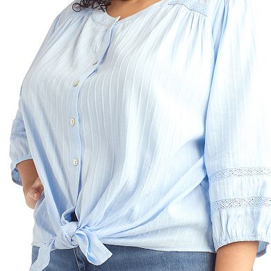 Plus Size AB Studio Three Quarter Sleeve Tie Hem Button Front Shirt