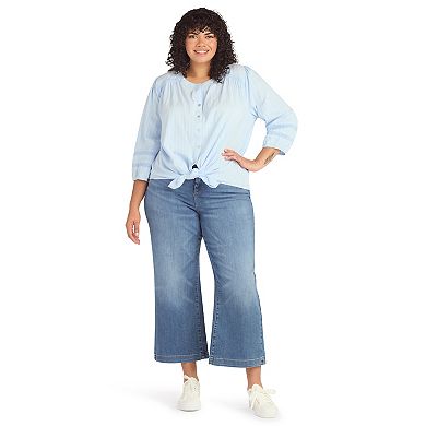 Plus Size AB Studio Three Quarter Sleeve Tie Hem Button Front Shirt