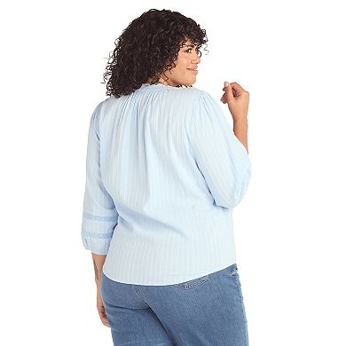 Plus Size AB Studio Three Quarter Sleeve Tie Hem Button Front Shirt