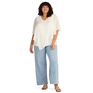 Plus Size AB Studio Asymmetrical Hem Popover Top
