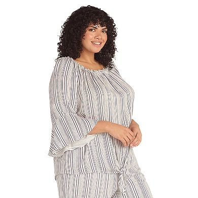 Plus Size AB Studio Stripe Off-The-Shoulder Bell Sleeve Top