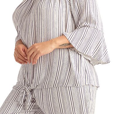 Plus Size AB Studio Stripe Off-The-Shoulder Bell Sleeve Top