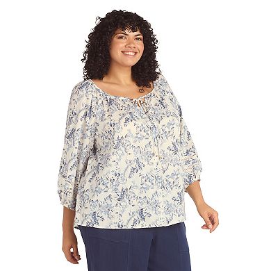 Plus Size AB Studio Front Tie Peasant Top