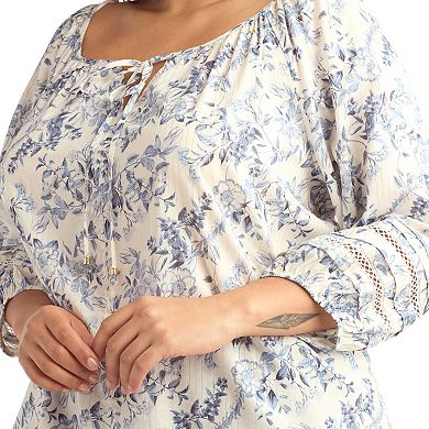 Plus Size AB Studio Front Tie Peasant Top