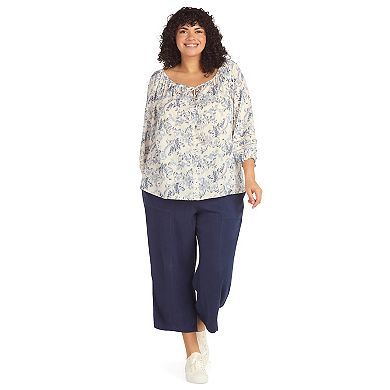 Plus Size AB Studio Front Tie Peasant Top