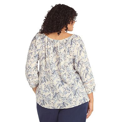 Plus Size AB Studio Front Tie Peasant Top