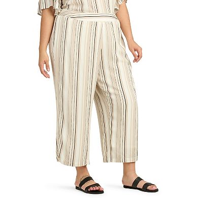 Plus Size AB Studio Wide Leg Striped Cropped Pants