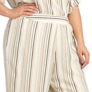 Plus Size AB Studio Wide Leg Striped Cropped Pants