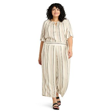 Plus Size AB Studio Wide Leg Striped Cropped Pants
