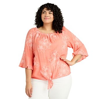 Plus Size AB Studio Off-The-Shoulder Bell Sleeve Top