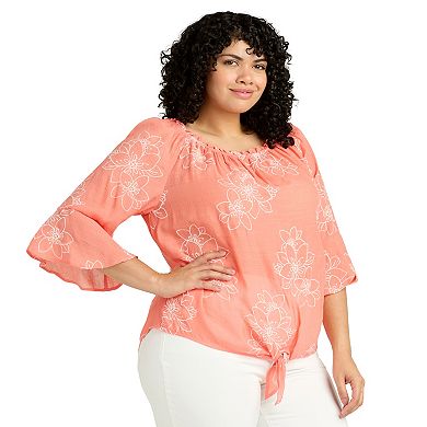Plus Size AB Studio Off-The-Shoulder Bell Sleeve Top