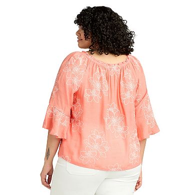 Plus Size AB Studio Off-The-Shoulder Bell Sleeve Top