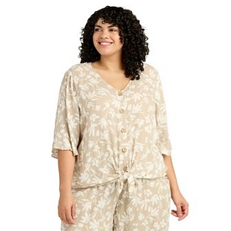 Plus Size AB Studio Elbow Sleeve Button-Front Top