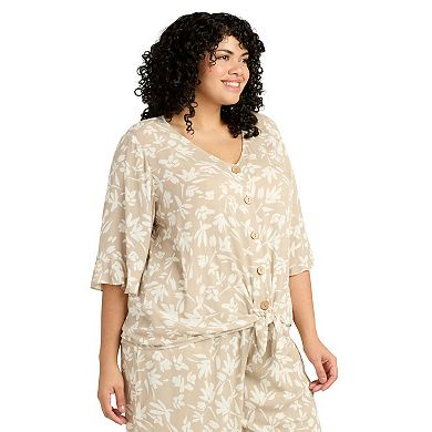 Plus Size AB Studio Elbow Sleeve Button-Front Top