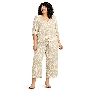 Plus Size AB Studio Elbow Sleeve Button-Front Top
