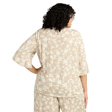 Plus Size AB Studio Elbow Sleeve Button-Front Top