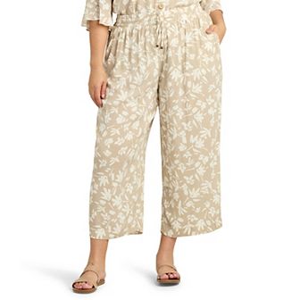 Plus Size AB Studio Tie-Front Elastic Waistband Cropped Pants