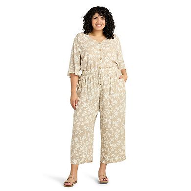 Plus Size AB Studio Tie-Front Elastic Waistband Cropped Pants