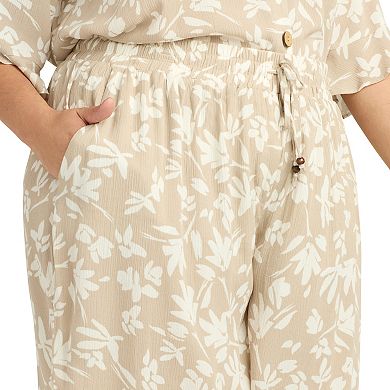 Plus Size AB Studio Tie-Front Elastic Waistband Cropped Pants