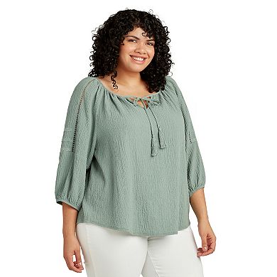 Plus Size AB Studio Lace Trim Peasant Top