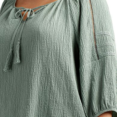 Plus Size AB Studio Lace Trim Peasant Top