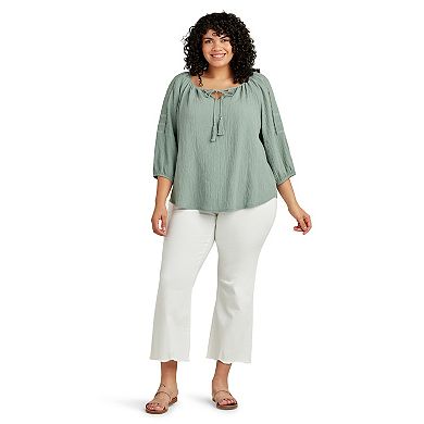Plus Size AB Studio Lace Trim Peasant Top