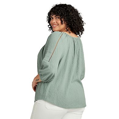 Plus Size AB Studio Lace Trim Peasant Top