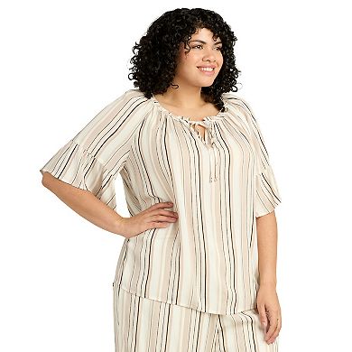 Plus Size AB Studio Ruffle Sleeve Peasant Tie-Neck Top