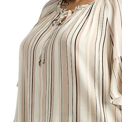 Plus Size AB Studio Ruffle Sleeve Peasant Tie-Neck Top