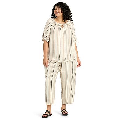 Plus Size AB Studio Ruffle Sleeve Peasant Tie-Neck Top