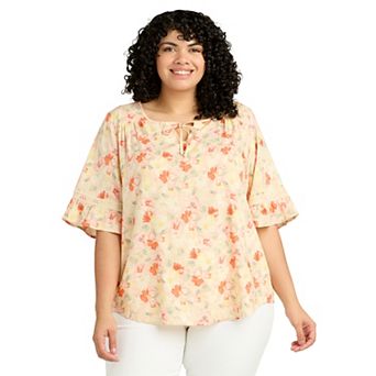 Plus Size AB Studio Elbow Sleeve Tie-Neck Top