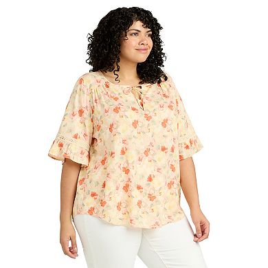 Plus Size AB Studio Elbow Sleeve Tie-Neck Top