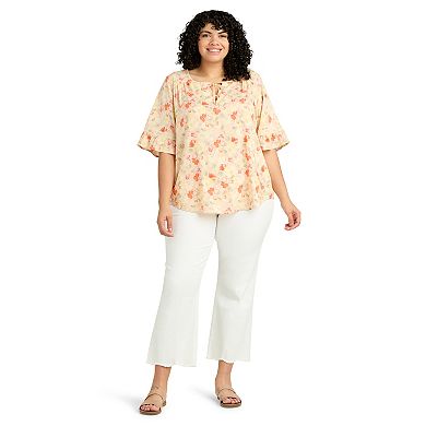 Plus Size AB Studio Elbow Sleeve Tie-Neck Top