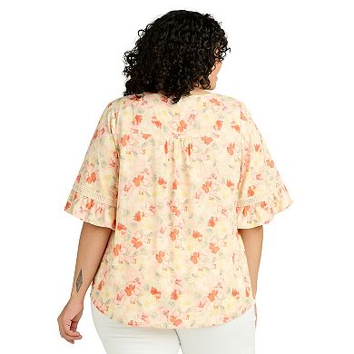 Plus Size AB Studio Elbow Sleeve Tie-Neck Top