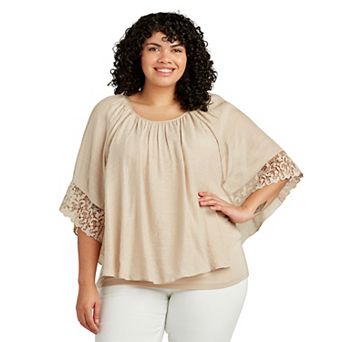 Plus Size AB Studio Popover Lace Trim Top