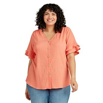 Plus Size AB Studio Elbow Sleeve Tie-Front Top