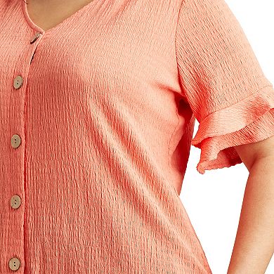 Plus Size AB Studio Ruffle Sleeve Tie-Front Top