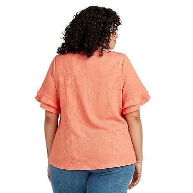 Plus Size AB Studio Ruffle Sleeve Tie-Front Top